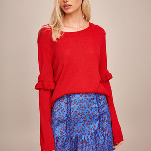 THE FIFTH LABEL Red Ruffle Sweater Top